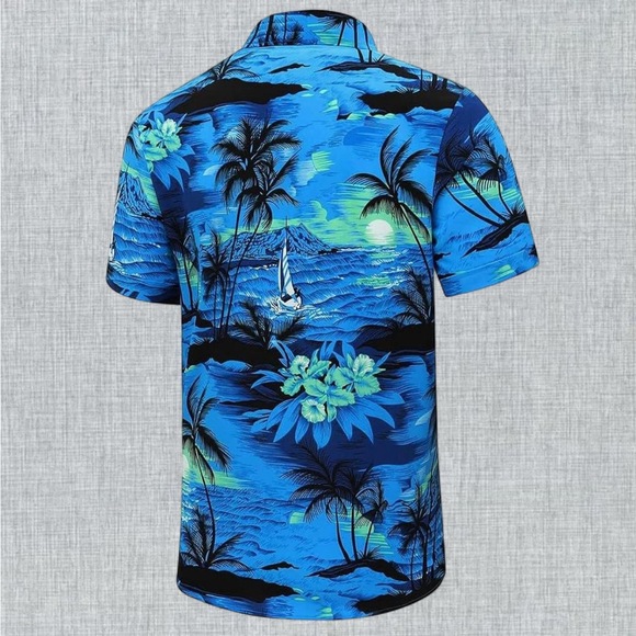 Blue Hawaiian button-down short sleeve - Picture 2 of 5